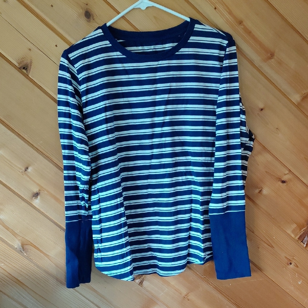 Universal Standard Navy and White Striped Long Sleeve Tee